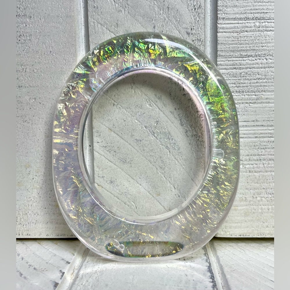 Chunky Oval Resin Bracelet Iridescent Foil Clear Bangle Bold & Chic Accessory